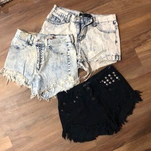 3 pairs of high waisted denim shorts